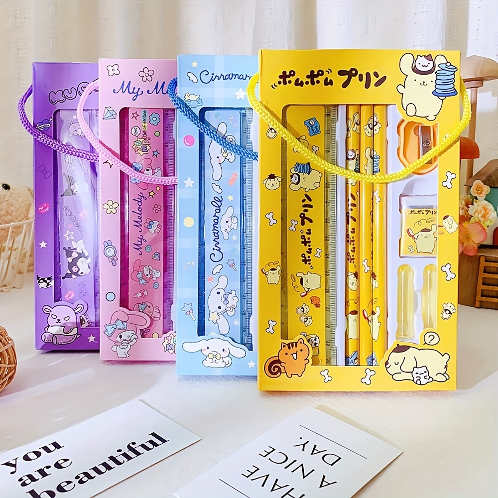 

Authorized Stationery Set, Kawaii Hello Kitty Melody Kuromi Cinnamoroll School Supplies, Pencil Eraser Ruler Set