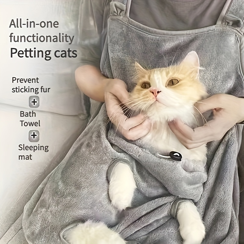 

All-season Cotton Cat Grooming Apron With Holes - Pet Hair Resistant Smock For Trimming Nails, Bathing & Sleeping - Woven Mini To Large Breed Apron With Tether, No Battery Needed