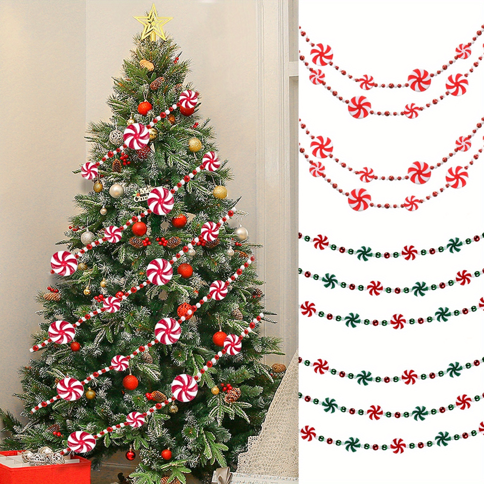 

8 Feet Christmas Candy Garland Tree Bead For Christmas Tree Fireplace Wreath Ornaments Christmas Party Decorations Peppermint Christmas Tree Bead Garlands Garland