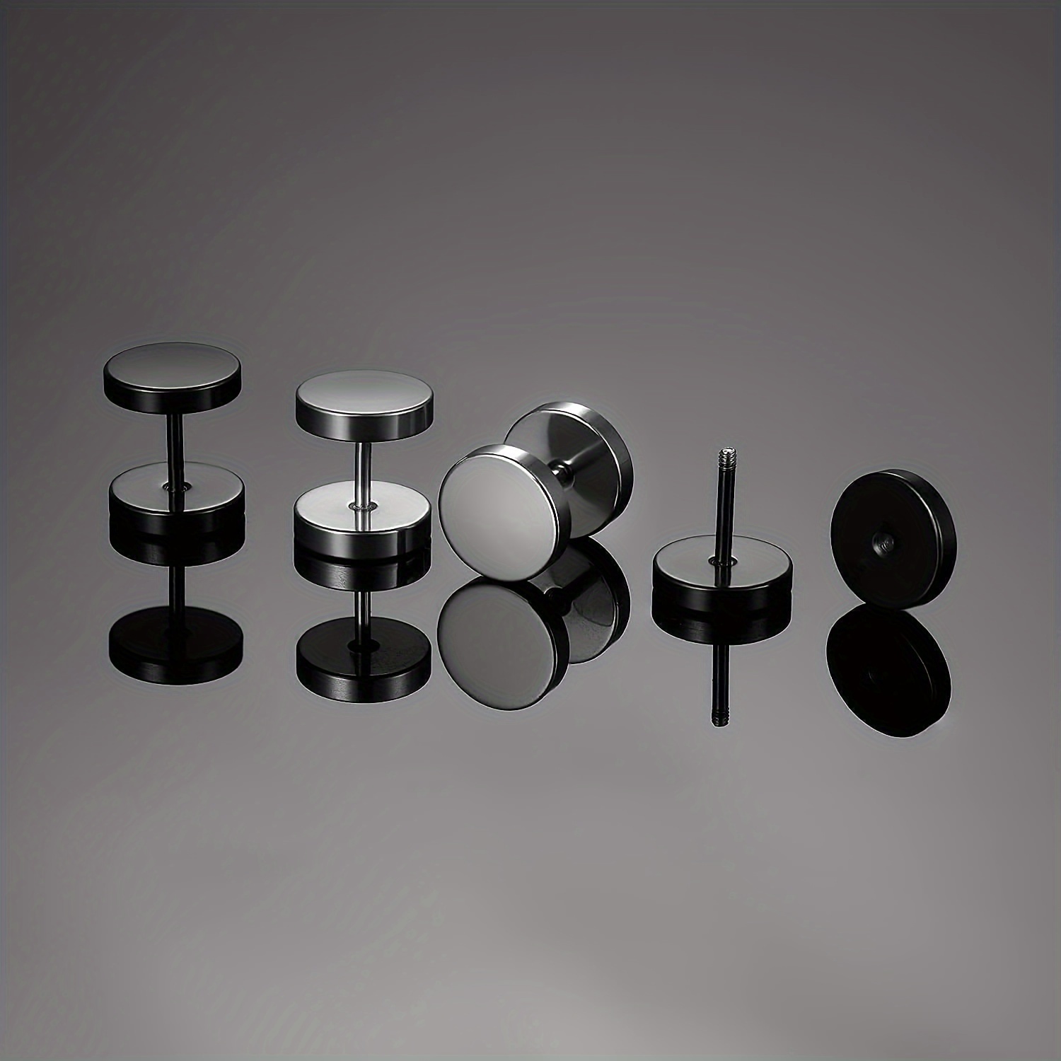 6pairs stainless steel black silvery barbell stud earrings boho style versatile   studs men casual   jewelry