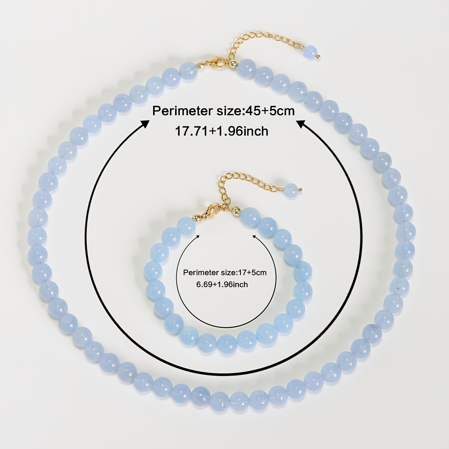 2pc Elegant Aquamarine Beaded Necklace & Bracelet Set