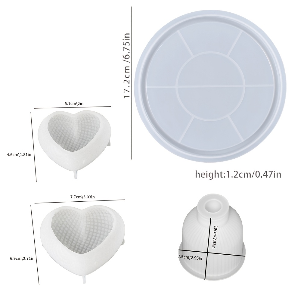 Image of 4pcs/set Silicone Tray Mold With Vase Mold And Heart Mold For Diy Art Crafts, Resin Plaster Cement Concrete Casting Mold For Home Decor