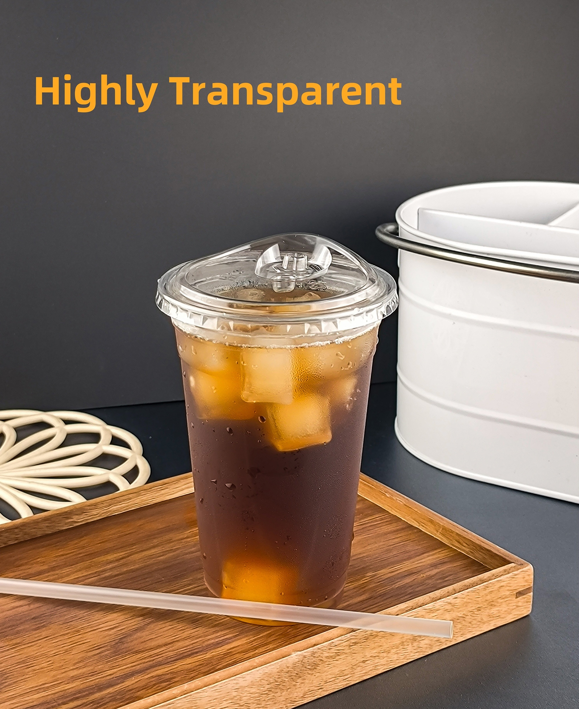 25 50 sets 24oz disposable clear plastic cups with lids and straws pet material ideal for iced coffee cold drinks   summer outdoor   drinkware details 2