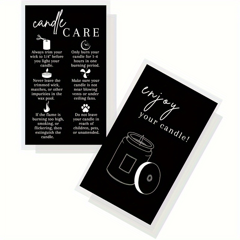 

50pcs Candle Care Instruction Card 3.5x2.1inch Candle Care Supplies Black With White Candle Safety Card