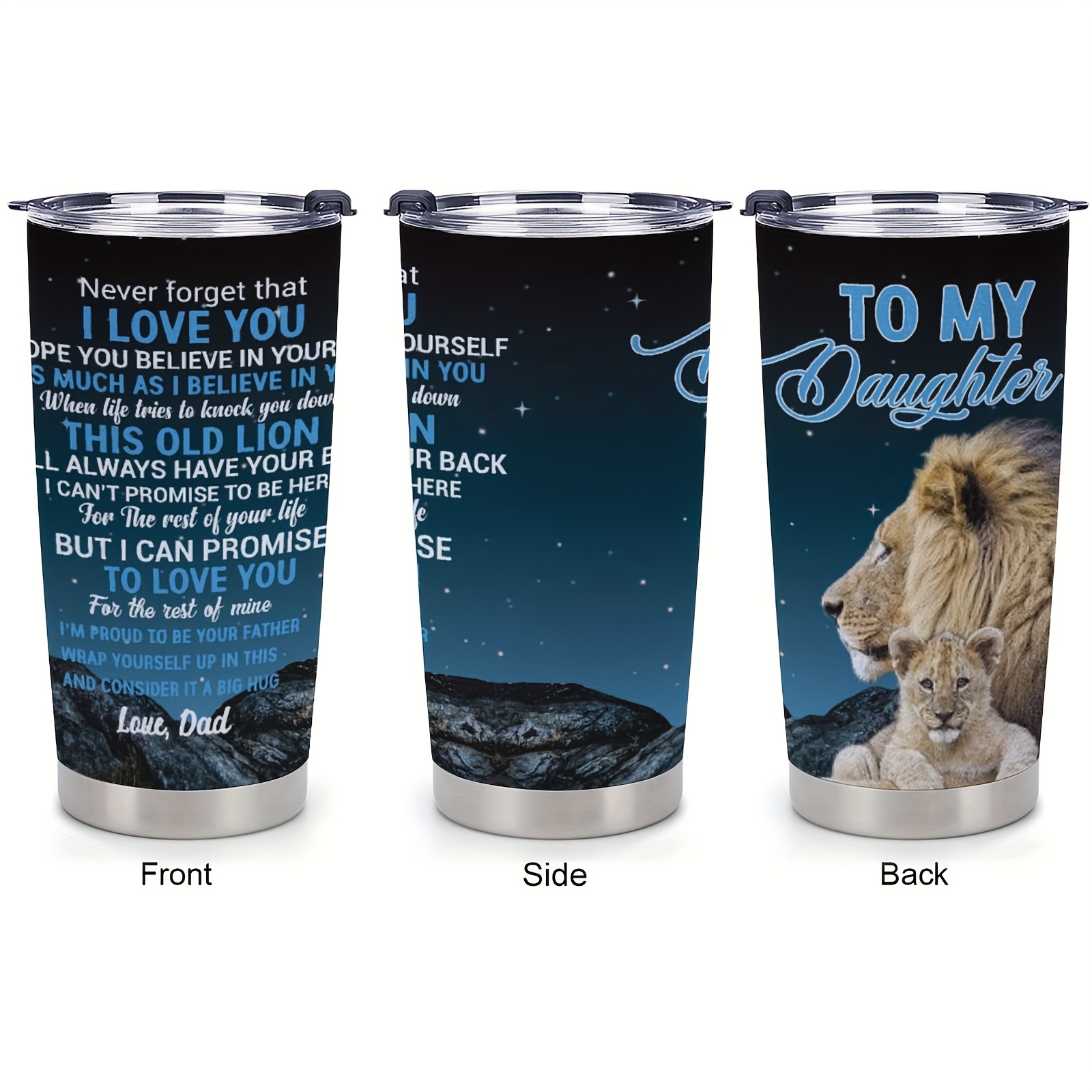 

1pc 20oz Stainless Steel Double Layer Insulated Coffee Cup With Lid, Birthday, Gift For Daugther, This Old Lion Will Always Have Your Back From Dad