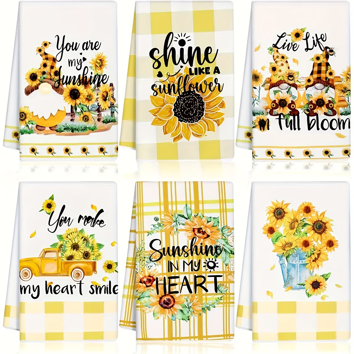 

6-piece Sunflower Print Microfiber Cleaning Cloth Set - Ultra Soft, Quick-dry & Super Absorbent For Kitchen, Bathroom, Car & Window