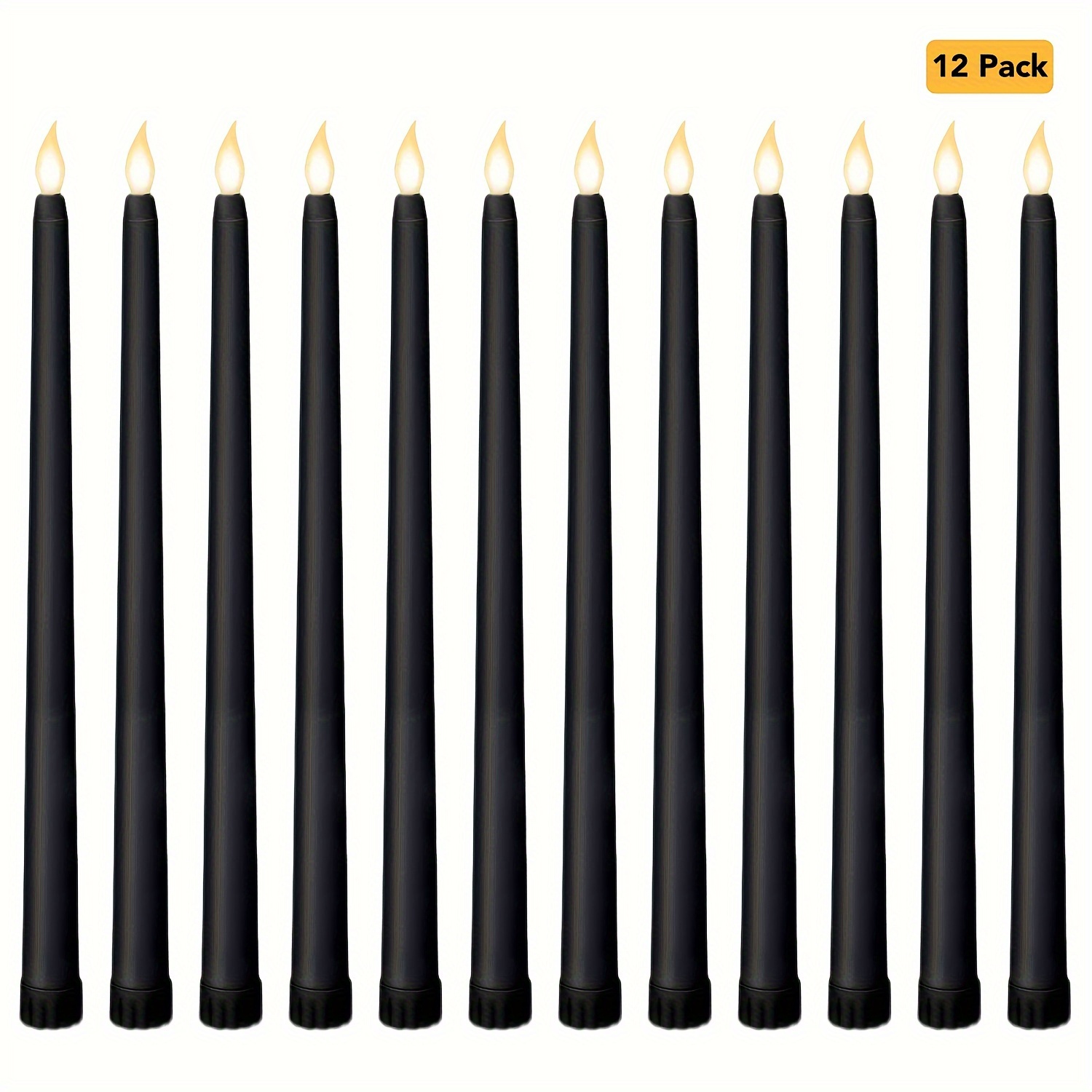 

12pcs Black Flameless Led Taper Candles, 11" Battery-operated With Flickering Flame - Halloween, Christmas, Valentine's Day & Home Decor