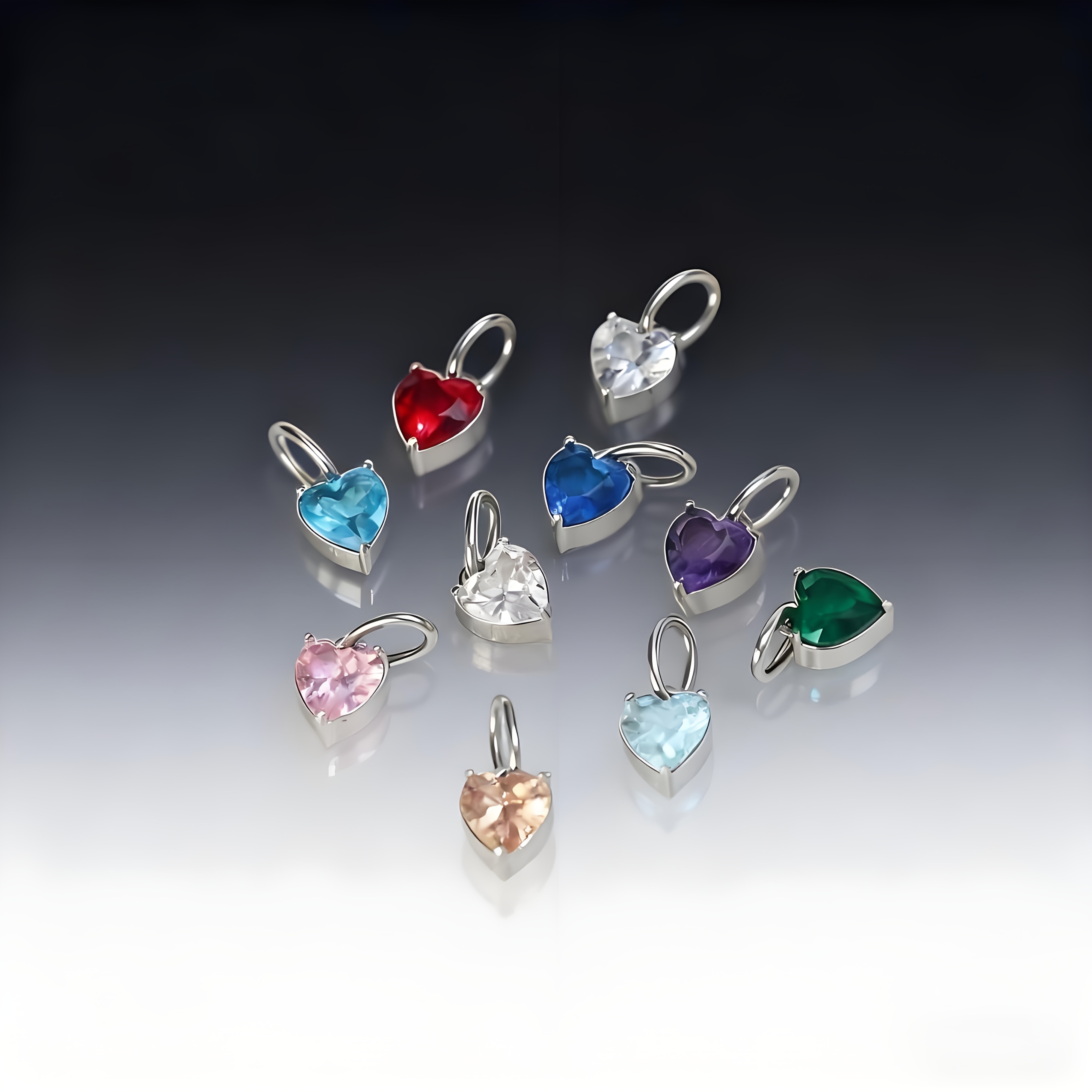 12pcs Elegant Stainless Steel Heart Synthetic Zirconia Pendants for DIY