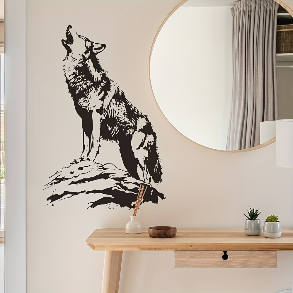 

Pvc Domineering Sketch Wall Sticker, Wolf Room, Bedroom, Office And Dining Area Decor - Self-adhesive And Easy To Apply