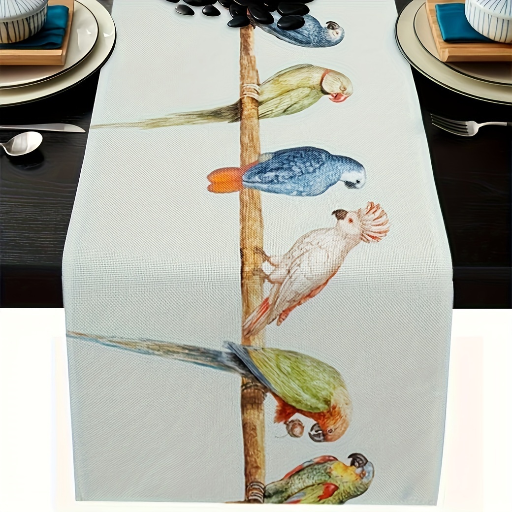 

Parrot Bird On Branch Table Runner - Polyester, Woven Rectangular Dresser Scarf For Kitchen & Dining, Farmhouse Decor For Wedding, Indoor Outdoor Party, Easter Gift, 13x72 Inch - 1pc