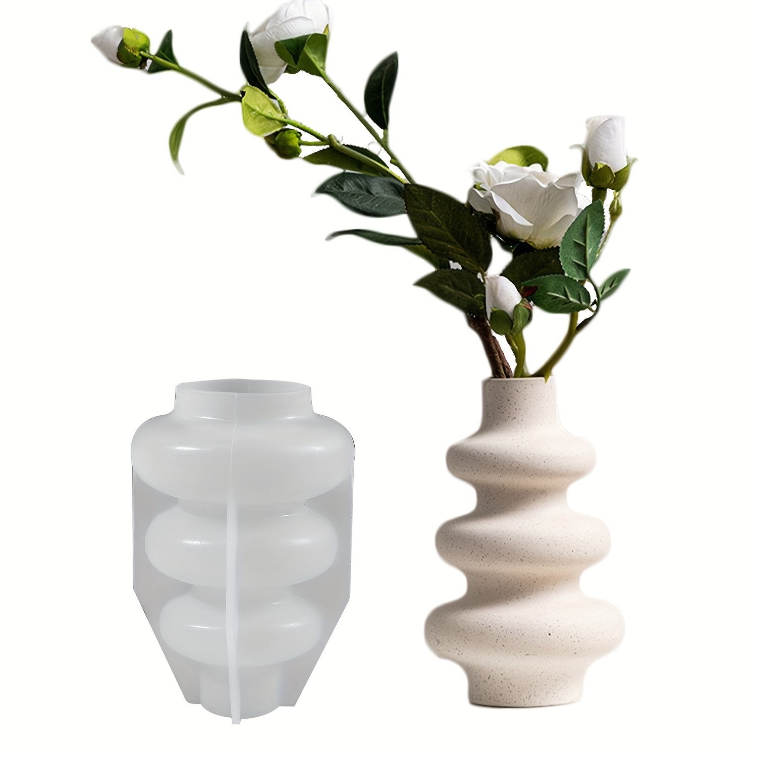 Image of 3d Circular Stacked Vase Epoxy Resin Silicone Mold Geometric Flower Pot Silicone Mold Succulent Planter Concrete Mold For Diy Flowers Arrangement Plaster Storage Vase Clay Crafts Home Decor Gift