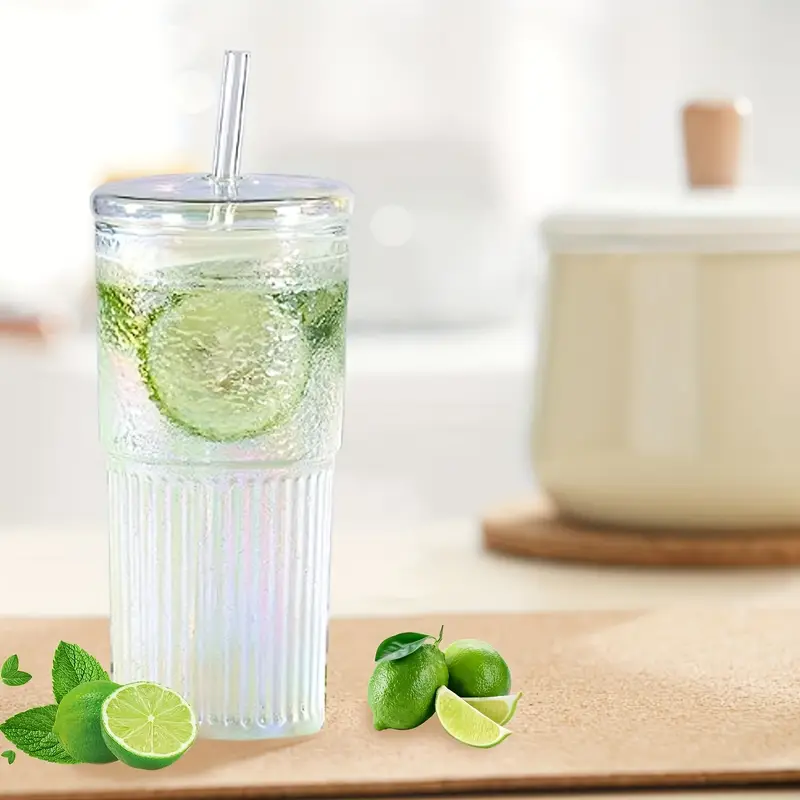2pcs 20oz glass cups with lids and straws glass coffee tumbler tumbler water glass water bottle glass coffee mug iced tea cup 20oz beer can shaped drinking glasses thanksgiving Product details 4