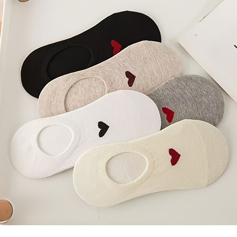 TEMU 5 Pair Of Women's Easy Heart-shaped Invisible Boat Socks