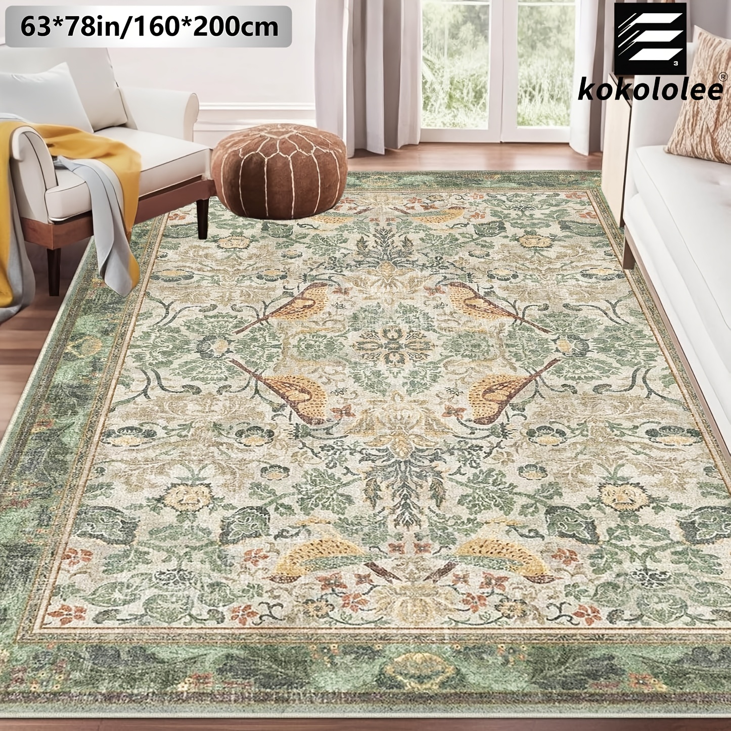 TEMU 1pc Kokololee Luxury Velvet Rug - Bohemian Pattern Rug With Non-slip Backing, Machine Washable - Perfect For High-traffic Areas Such As Living