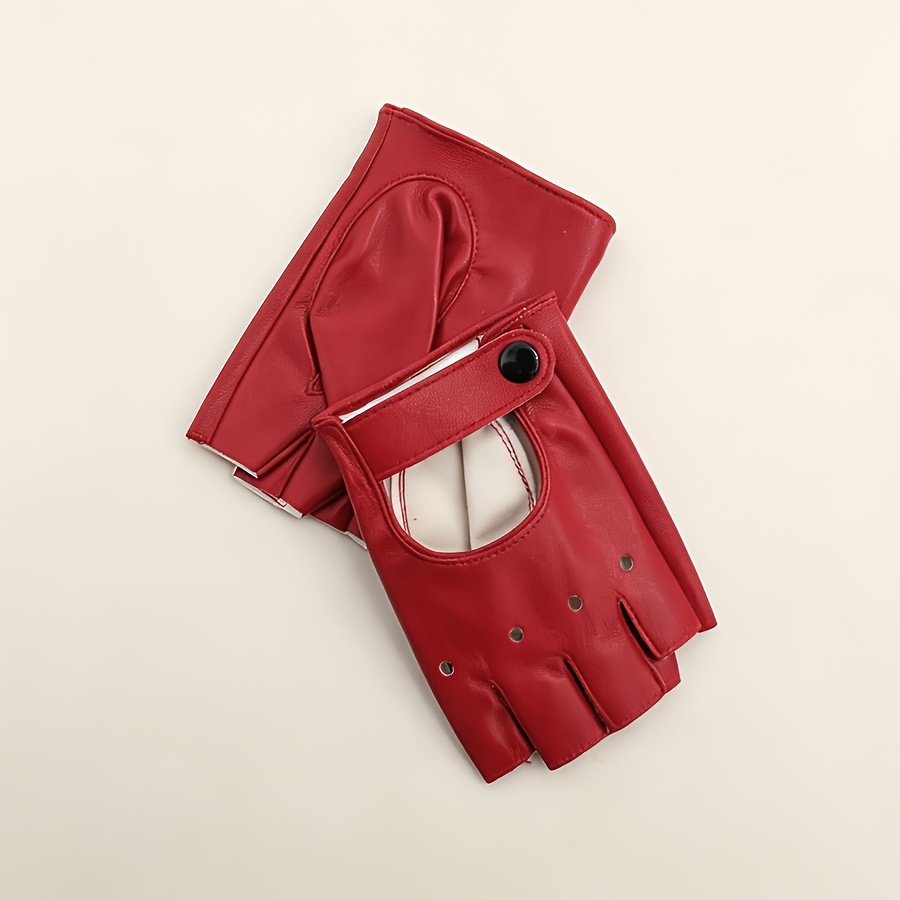 TEMU Pu Material Half-finger Cycling Gloves, Outdoor Activities, Back-of-hand Hollow-out Design, Breathable, Comfortable, Stretchy, Soft, And Stylish