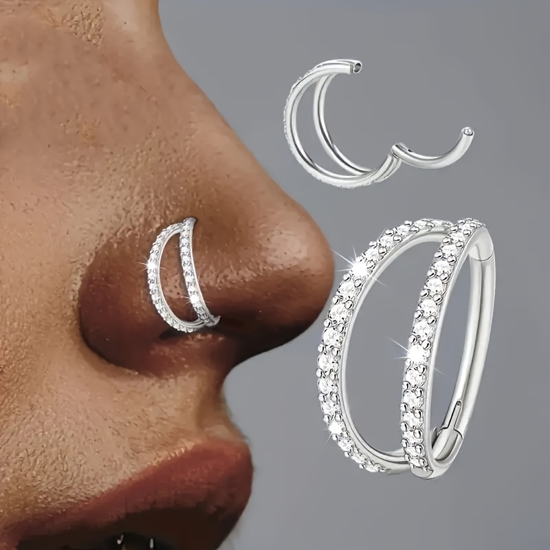 TEMU Women'-layer Shiny Synthetic Zirconia Nose Ring - Elegant Cartilage And Nose Piercing Jewelry Suitable For Daily Wear Additions