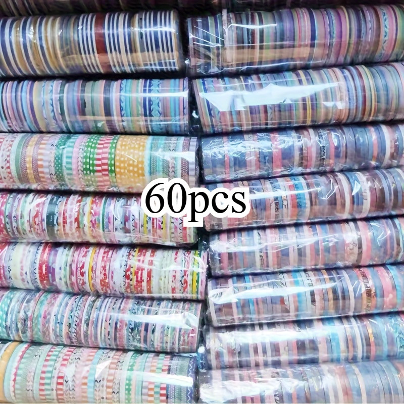 TEMU 60pcs 3mm Mixed Washi Tape, Suitable For Notebook Decoration, Diy Crafts, Scrapbooking Borders, Journal Embellishments, Skateboard, Guitar,