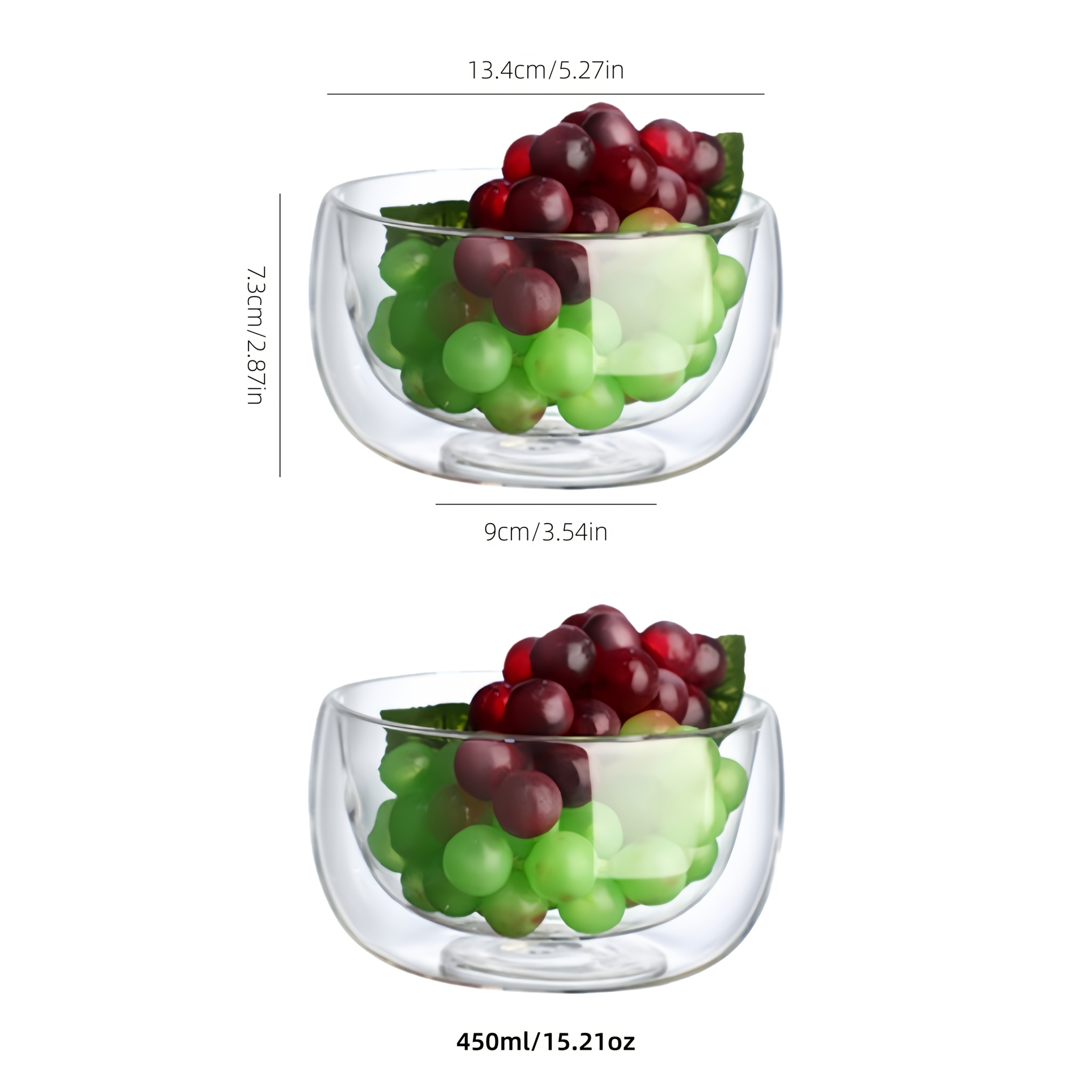 TEMU 2pcs Double-layer Insulated Dessert Bowls, Fruit And Vegetable Salad Bowls, Glass Soup And Noodle Bowls, Fresh-keeping Vegetable And Dessert