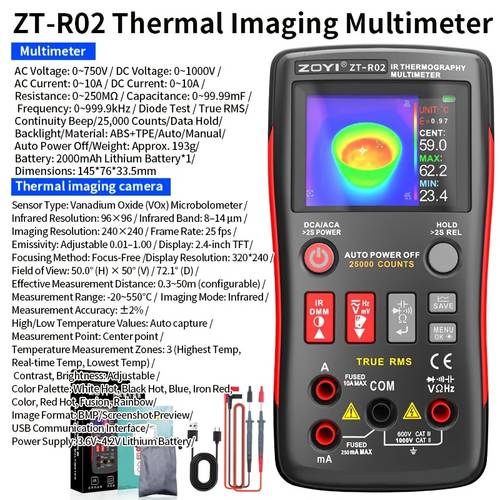 zt r02 thermal imaging multimeter 2 in 1 professional digital meter 25000 count with infrared camera circuit repair