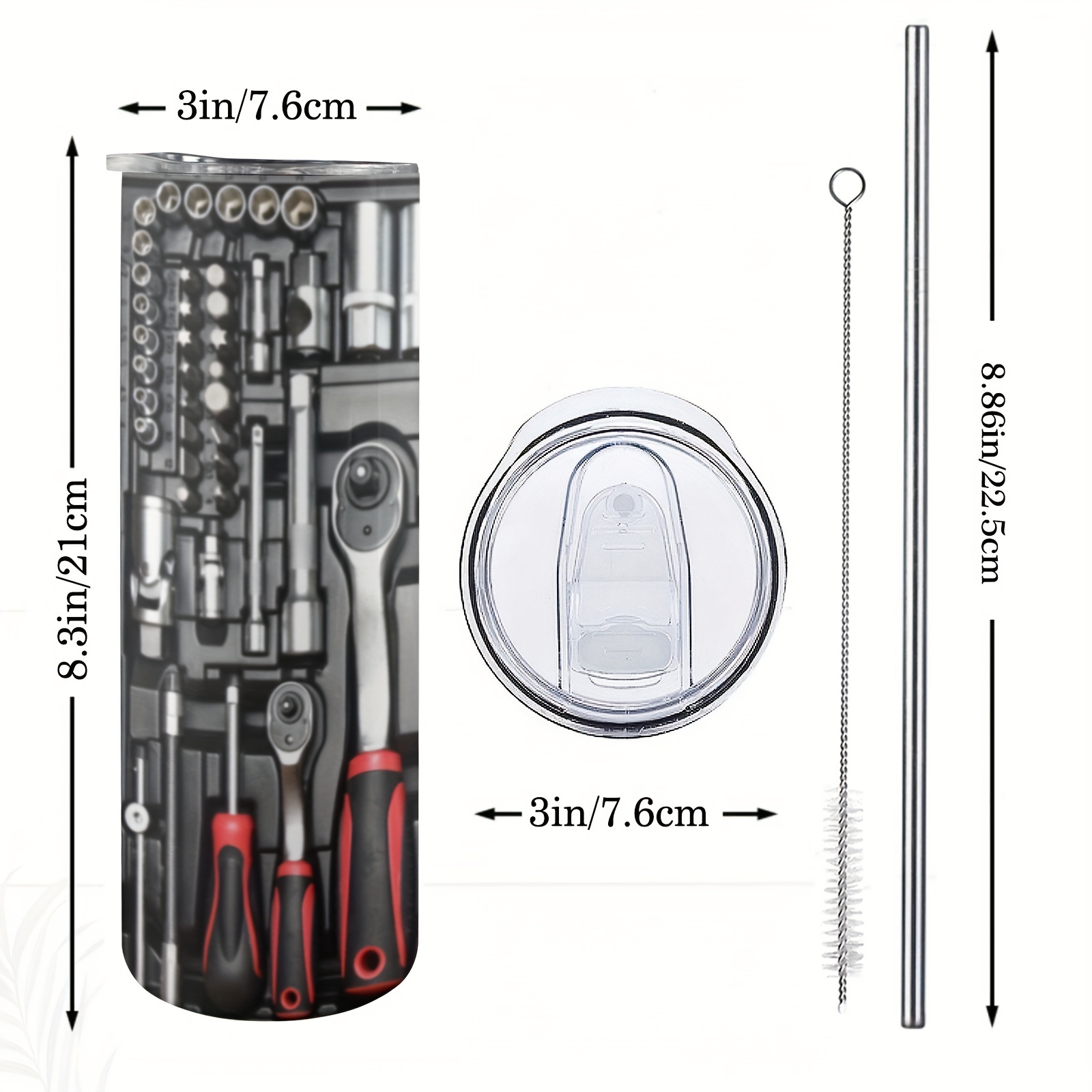 Чаша за кола от неръждаема стомана 2D 2D FLAT 20oz (591 мл), дизайн с принт на кутия за инструменти, двуслойна вакуумно изолирана чаша за кафе за пътуване с капак, подарък за родители и приятели