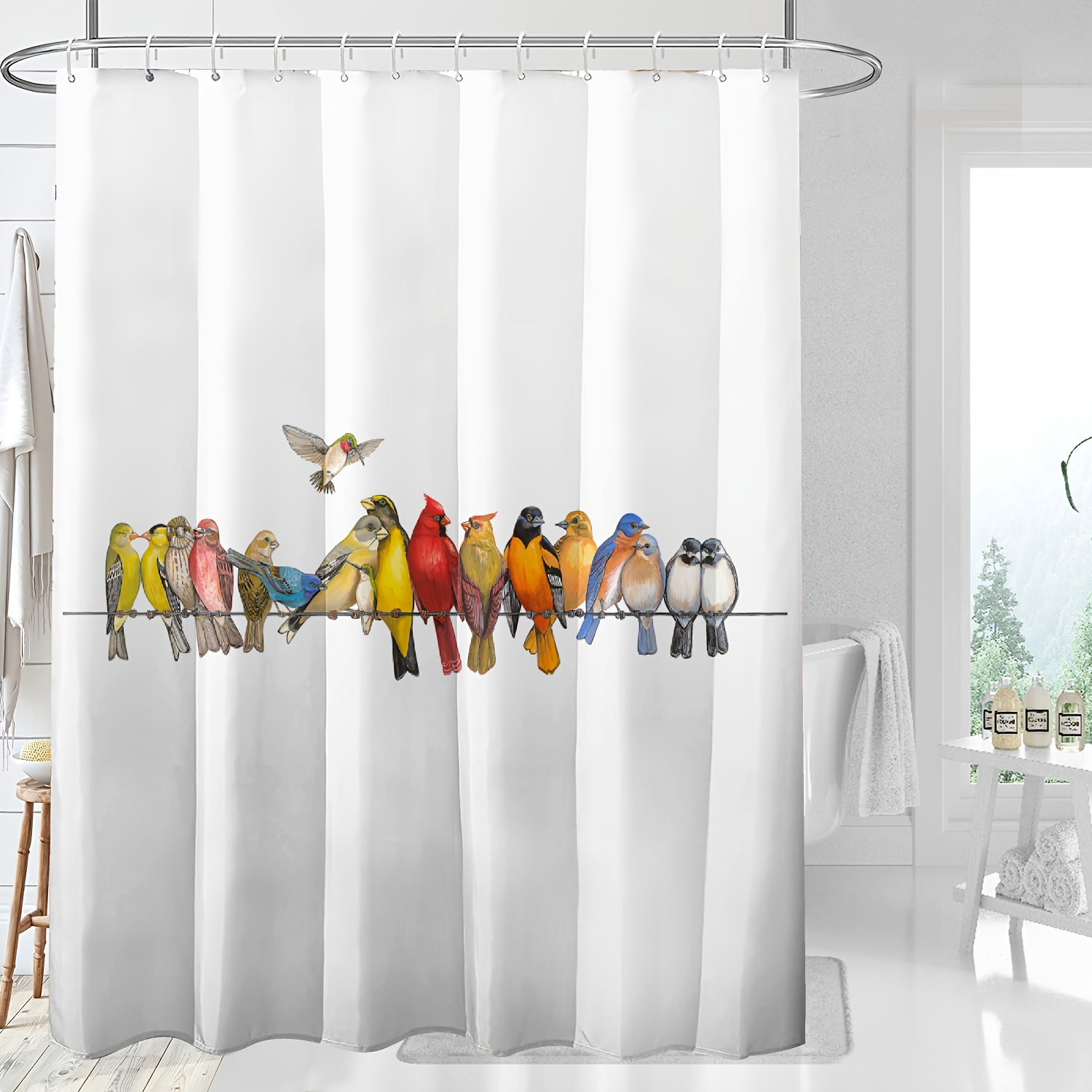 

Charming Parrot Print Shower Curtain Set With Hooks - Waterproof & Machine Washable Polyester, Perfect For Home Decor