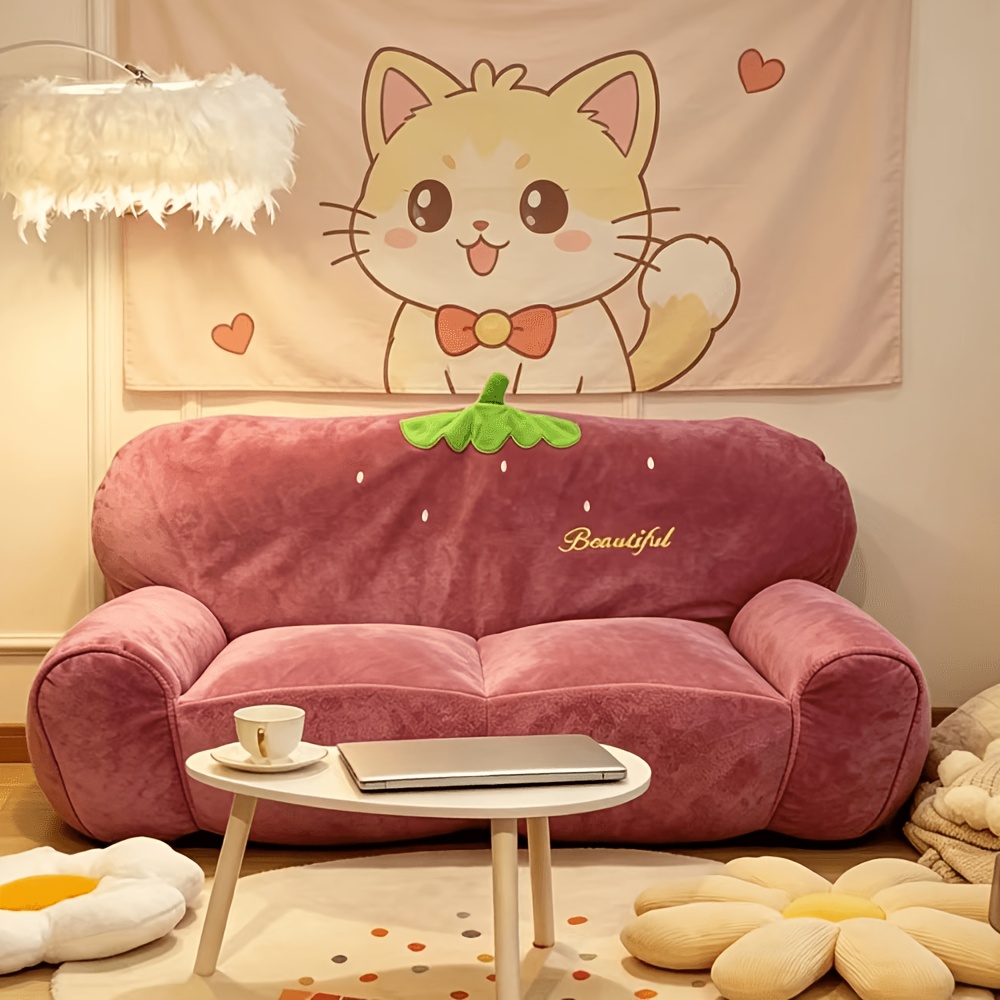 1pc Cute Creamy Style Double Lazy Bean Bag Sofa Cover Balcony Living Room Game Figure Room Decoration, Reading Corner Decoration Double Lazy Sofa Cover