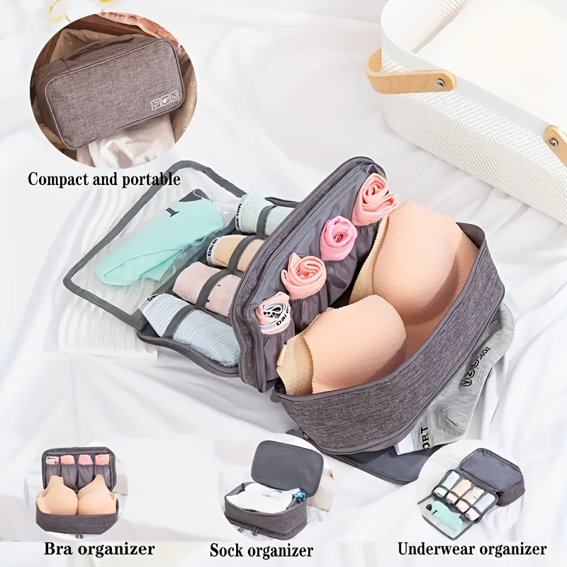 

1pc Large Capacity Waterproof Polyester Travel Underwear Storage Bag, Portable Toiletry Organizer With Bra, Sock, And Underwear Compartments For Business Trips And Personal Use