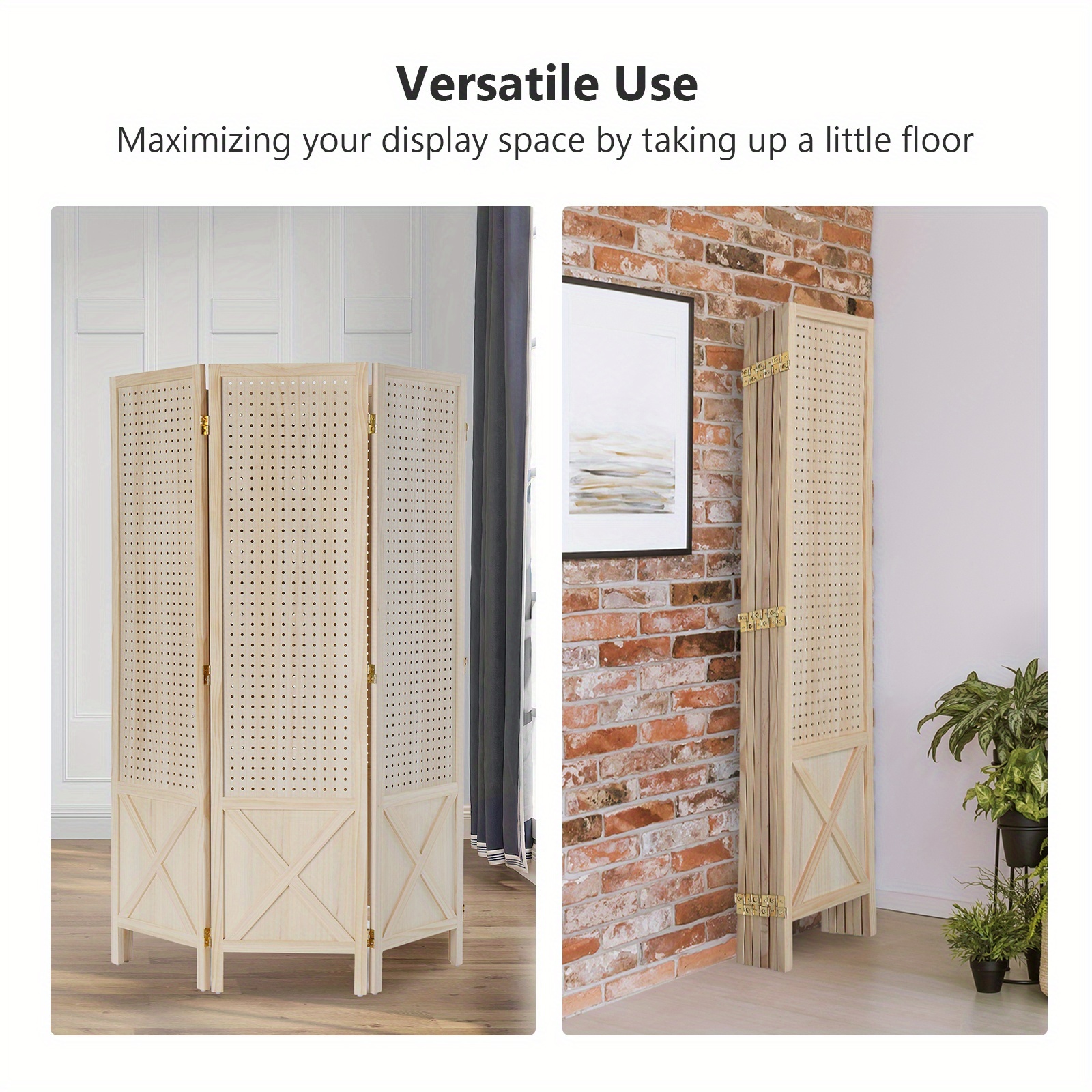 Bonnlo & MDF Freestanding Pegboard Room Divider - Folding Privacy Screen with Wood Panel Partition, Lightweight Space Separator Suitable for, Office, Events, Retail Display
