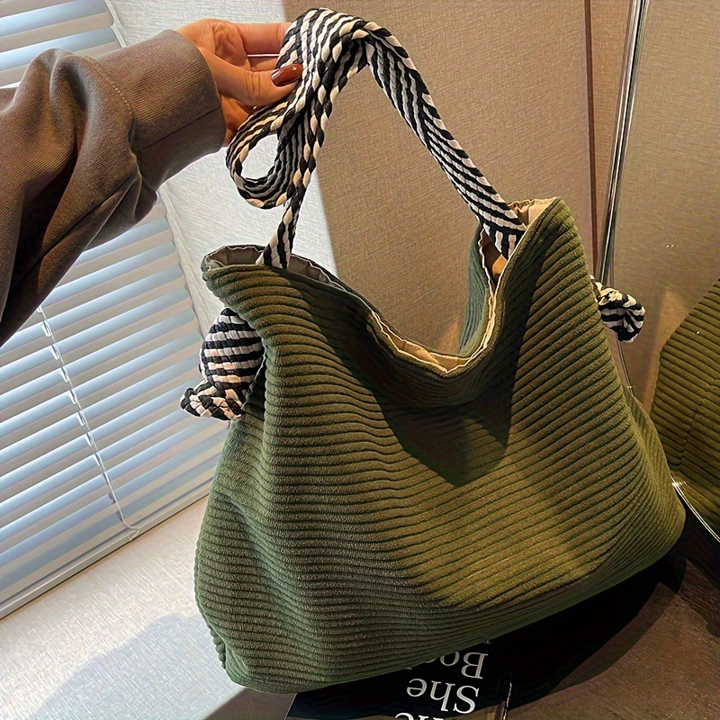 mustard yellow corduroy tote bag black white - Temu