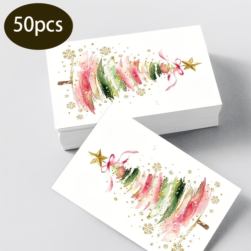 TEMU 50 stuks Kerst Aquarel Mini Kerstboom Zakkaartjes, Fris Roze en Groen Aquarel Kerstboom Ontwerp, Lege Achterkant, Geschikt voor Handgeschreven