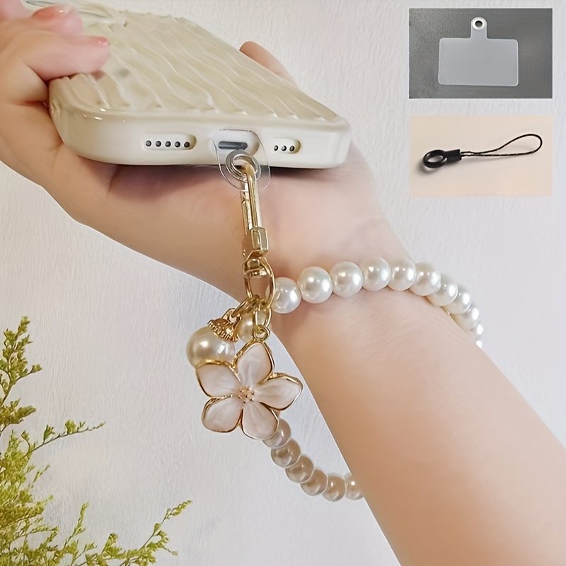 

3pcs Pink White Pearl Short Bead Wrist Strap For Phone And Bag Pendant