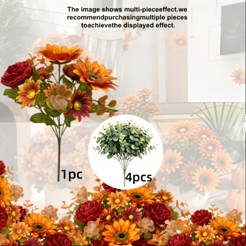 TEMU 5pcs Artificielles Tournesols Décorations Florales - Fleurs Artificielles Résistantes aux UV pour Décoration Intérieure, Porche, Jardin, Table,