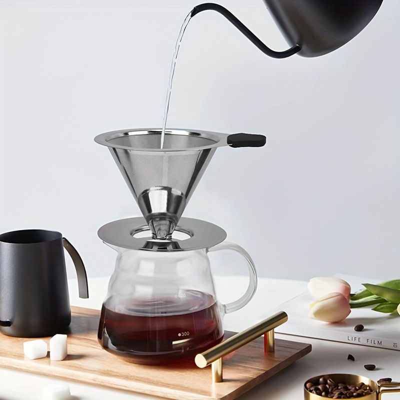 

Stainless Steel Coffee Dripper With Base - Reusable Double-layer Mesh Cone Filter With Removable Stand For Pour Over Coffee