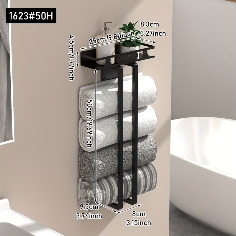Wall-Mounted Towel Rack with Shelf - Modern Black Iron Design, Space-Saving Bathroom Organizer for Towels and Toiletries, Minimalist Storage Solution for Contemporary Bathrooms, Towel Holder for Bathroom, Towel Racks
