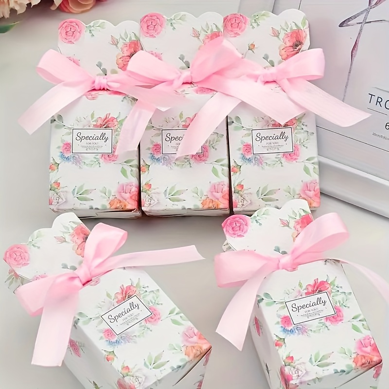 

10pcs Elegant Pink & White Ribbon Gift Boxes - Ideal For Candy, Thank You Gifts, Wedding, Baby Shower & Gender Reveal Party Supplies Eid Al-adha Mubarak