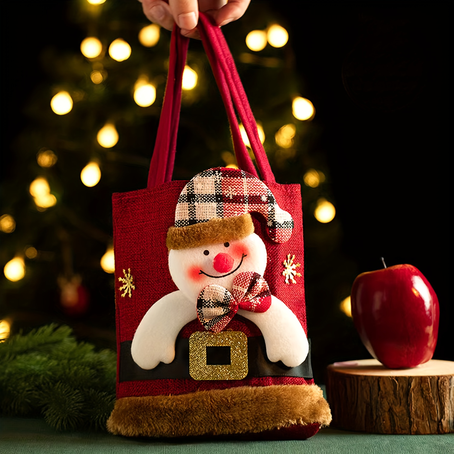 TEMU Christmas Decorations, Reusable Christmas Fabric Tote Bag, 3d Santa Claus Snowman Reindeer Bear Plush Gift Bag, Christmas Party Gift, Christmas