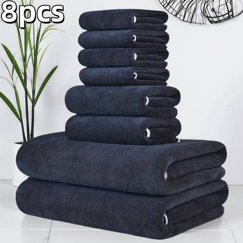 a set of 8 bath towels in a solid from ultra fleece including 2 towels measuring 27 x 55 inches 2 medium towels at 13 7 x 29 5 inches