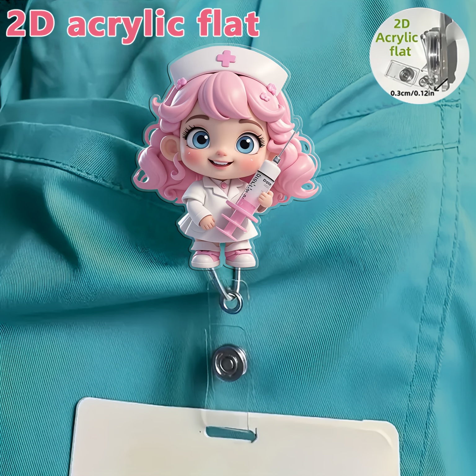 TEMU Porta badge retrattile per infermiere, 1 pezzo, con design capelli rosa e a studenti di medicina - Portabadge resistente in acrilico , porta