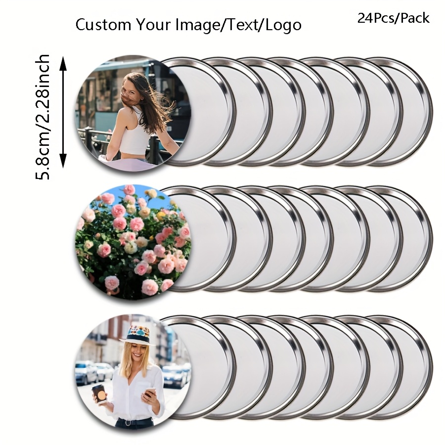 TEMU 12pcs/24pcs Redonda de Espejo de Lámina Metálica Personalizada con Impresión de Fotos DIY, Espejo de Maquillaje de Bolsillo, Mini Espejo