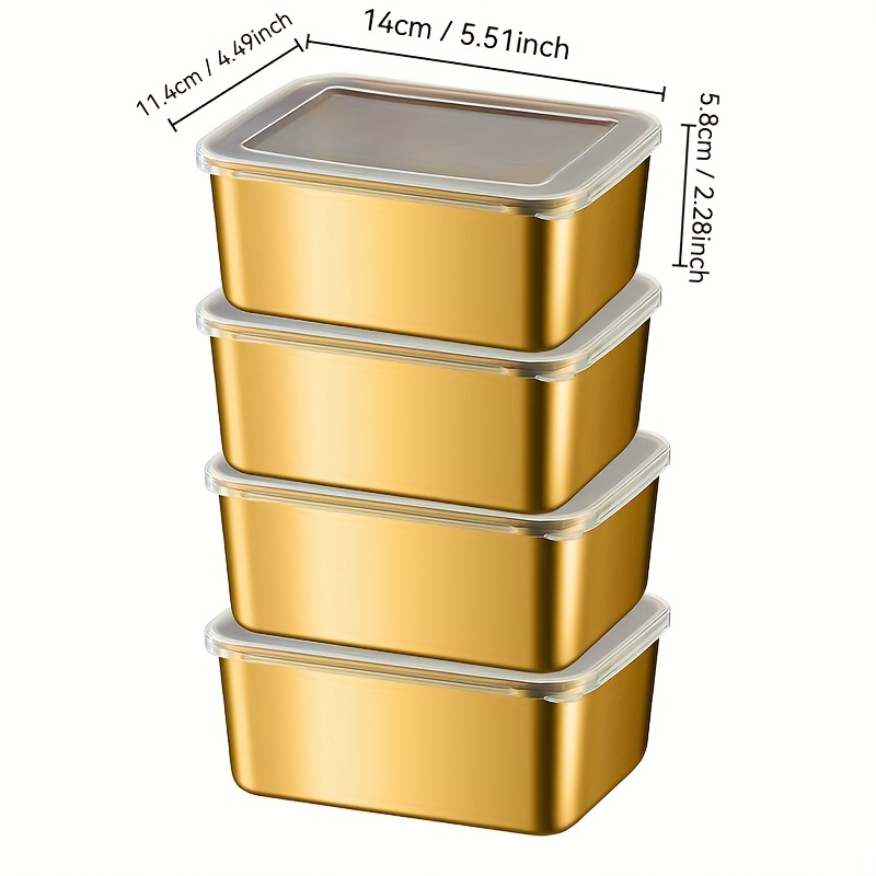 TEMU 4pcs Stainless Steel Storage Containers With Lids - Microwave & Dishwasher Safe, Freezer-safe Square Containers For Snacks, Fruits, Meal Prep -