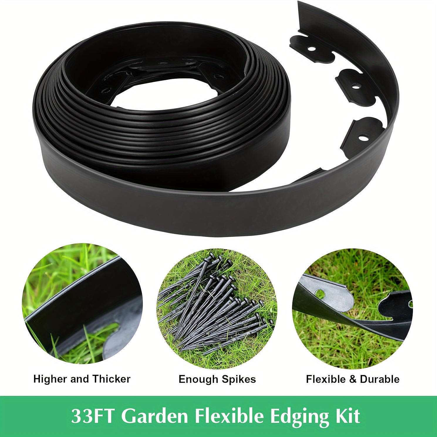 

66ft Landscape Edging Border Kit, 1.8 Inch Tall Plastic Edging Border With 80 Spikes, No Dig Garden Border Edging For Garden Flower Beds Lawn Yard Pathway