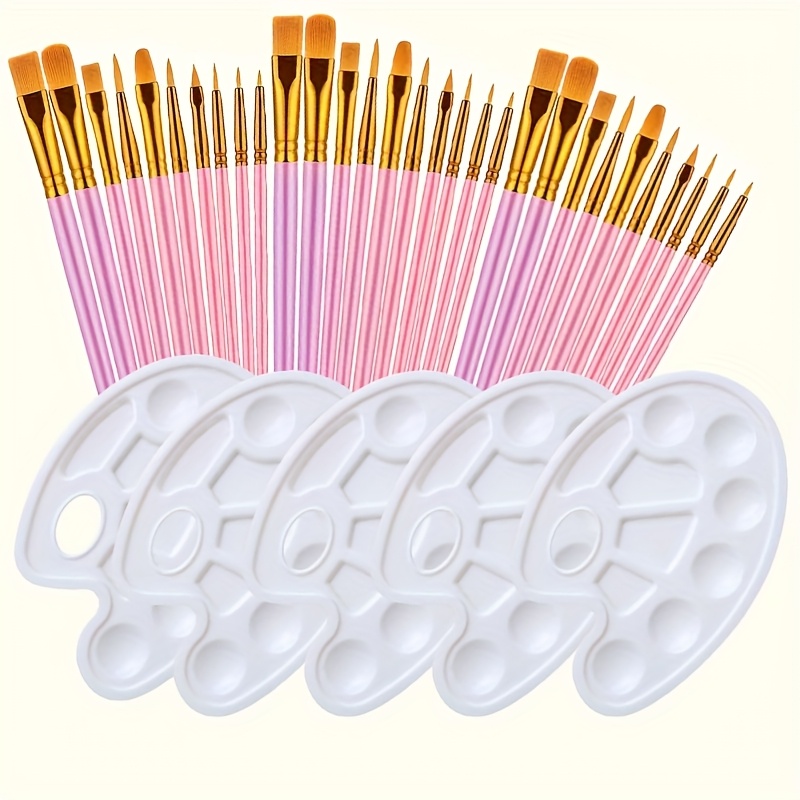 TEMU 23pcs/35pcs Professional Art Brush Set With Palette - Includes 20pcs Nylon Bristle Brush Set And 3 Palette Sets // 30pcs Nylon Bristle Brush Set