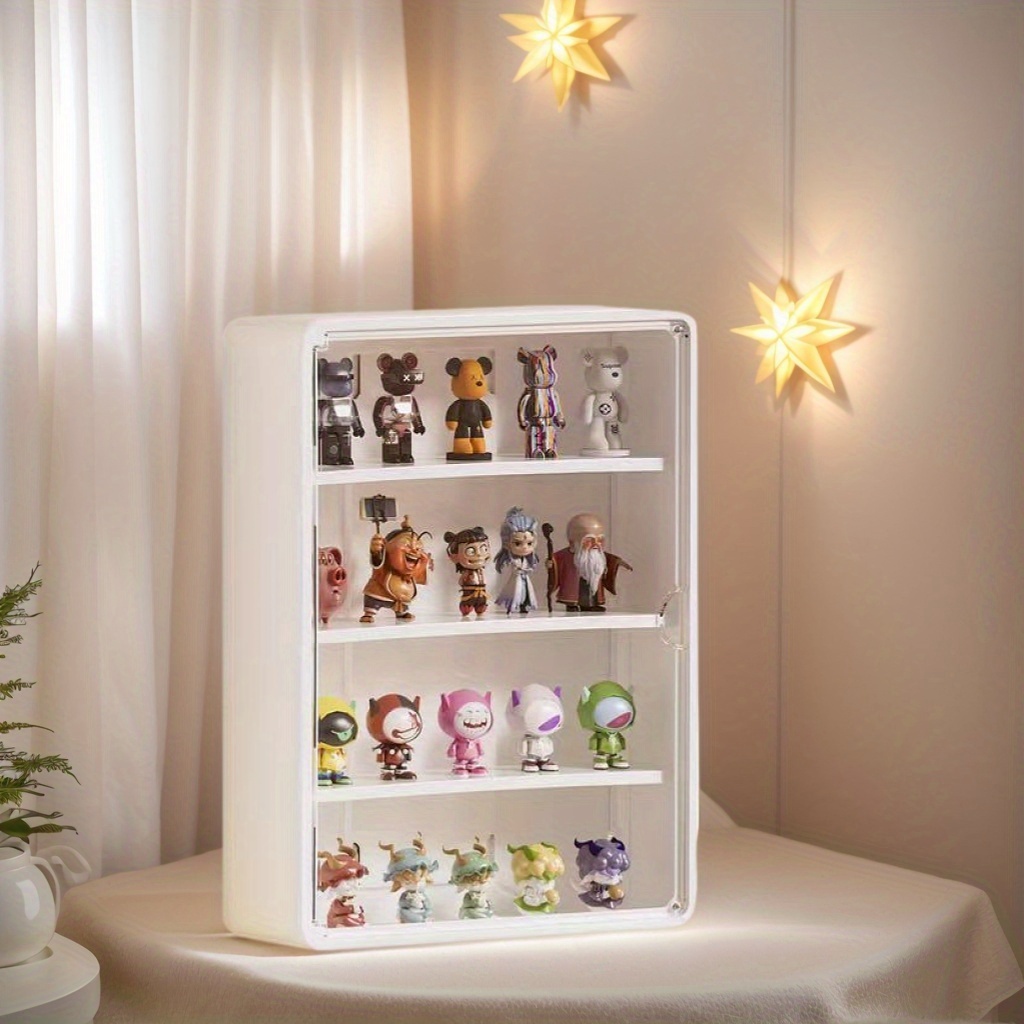 TEMU Lid-style Storage Box Organizer, Transparent Panel Dust-proof Wall-mounted Storage -saving Multi-functional Large Capacity 4-tier, Figure, Small