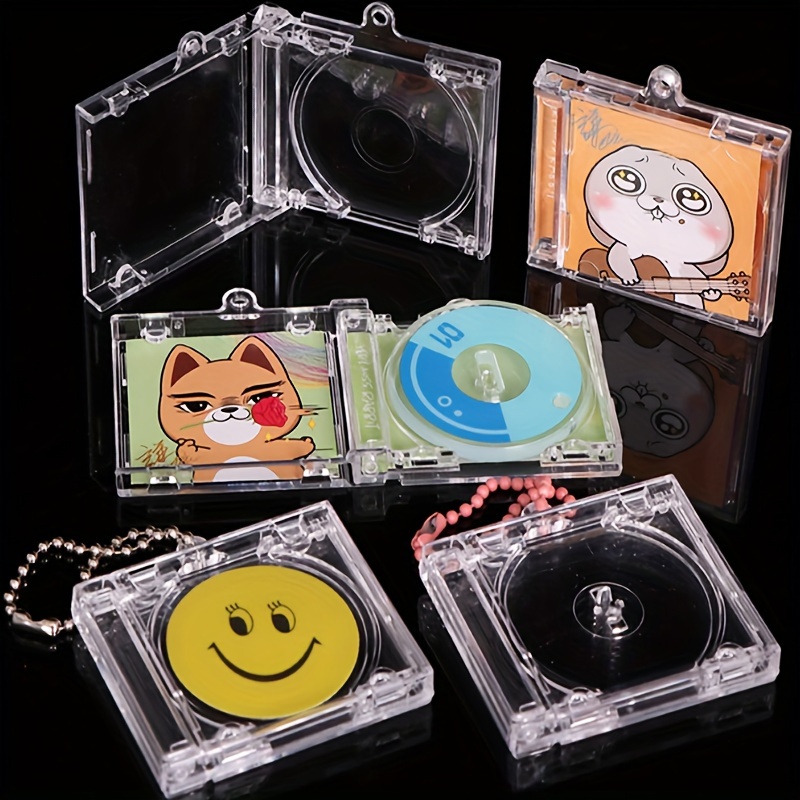 

5pcs Mini Cd Case Keychains, Transparent Plastic Boxes With Chains, Other Plastic Material, For Music Enthusiasts