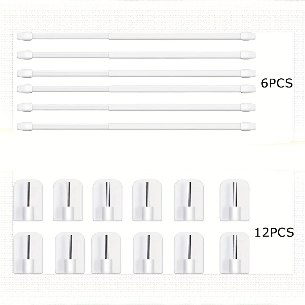 Image of 6pcs 30-50cm Adjustable Shower Curtain Rod Set, Suitable For Kitchen And Bathroom Diy Projects With Self-adhesive Hooks