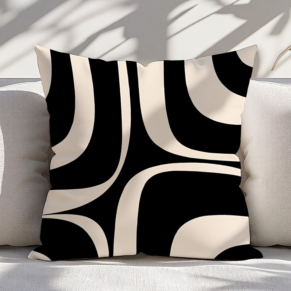 TEMU 1pc Double-sided Printed Pillowcase, Minimalist Pattern Black Apricot Cream-colored Cushion Cover, Double-sided Printed Polyester Cushion Cover,