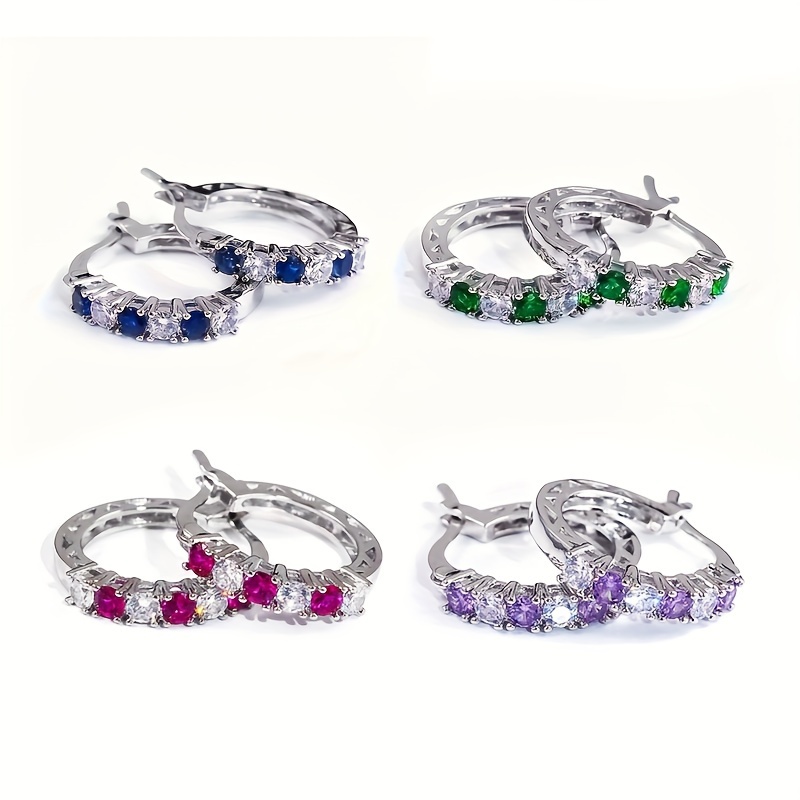 

Hoop Earrings Embellished Colorful Synthetic Gemstone, Elegant Luxury Style Daily Wear Jewelry, Suitable For Party, Banquet Various Occasions