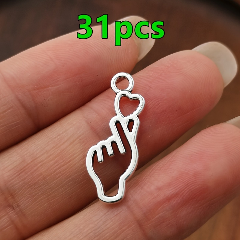 TEMU 31pcs Hollow Heart Hand Gesture Pendants, Women's Fashion Charm Pendants, Diy Handmade Necklace, Earrings, Bracelet, Anklet, Bohemian Style,