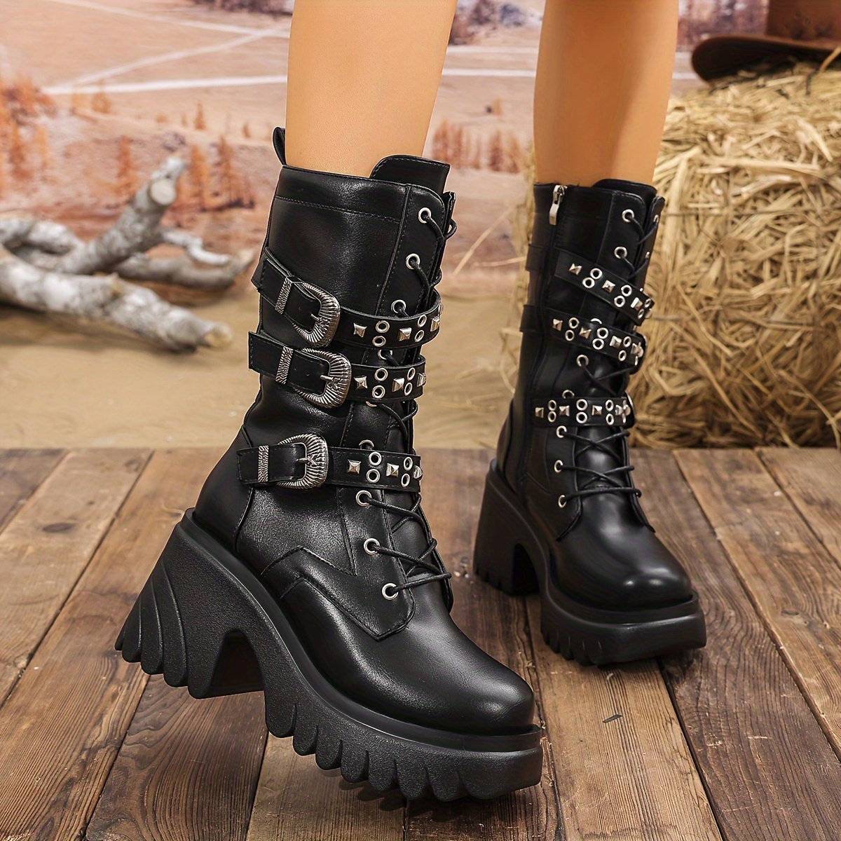 Combat Boots Giant Goth Boots Black Platform Boots Womens Platform