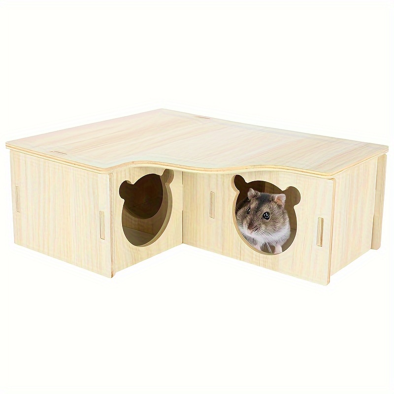 

Deluxe Wooden Hamster Maze With 3 Hideouts & Tunnel - Perfect For Small Pets Like Hamsters, Mice, Gerbils